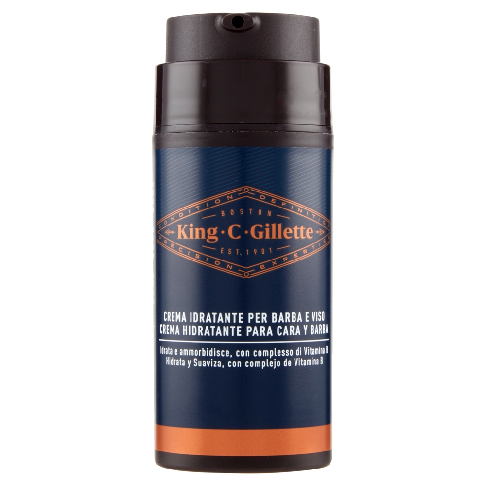 King C. Gillette Crema Idratante per Barba e Viso, con Complesso Vitamina B, 100 ml